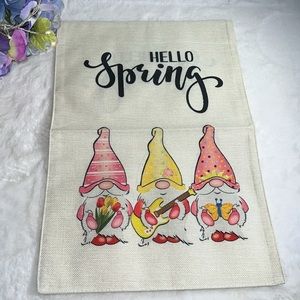 NIP Hello Spring Burlap Double Sided Garden Flag 
1pc, 12” x 18” Gnome Hello